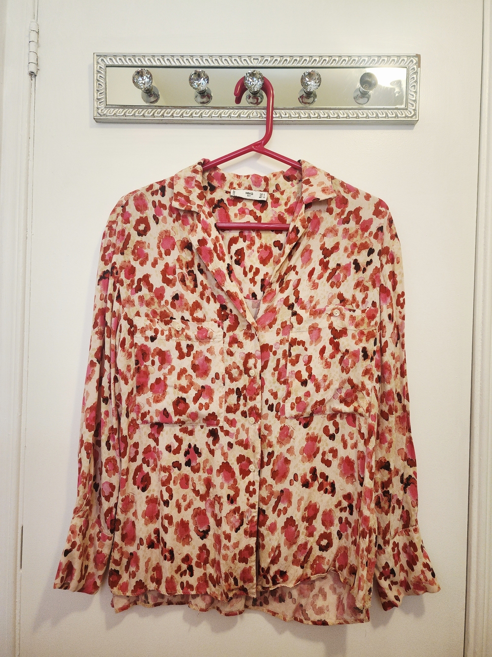 Mango Pink and Brown Leopard-Print Button-Down Shirt